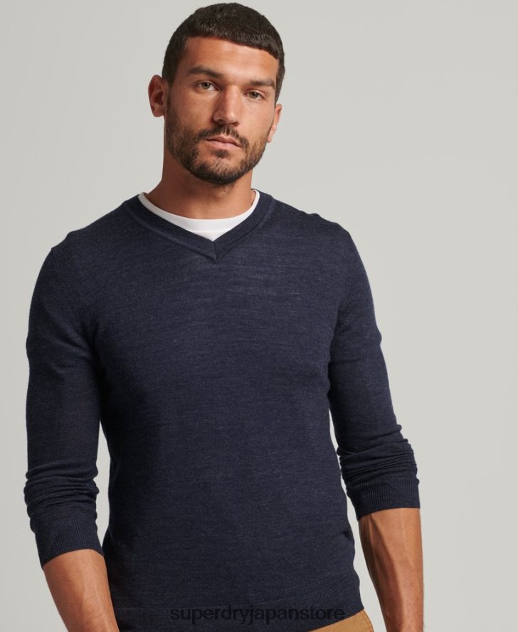 メリノ Vネックセーター 男性 Superdry 衣類 海軍 2J62PZ1246