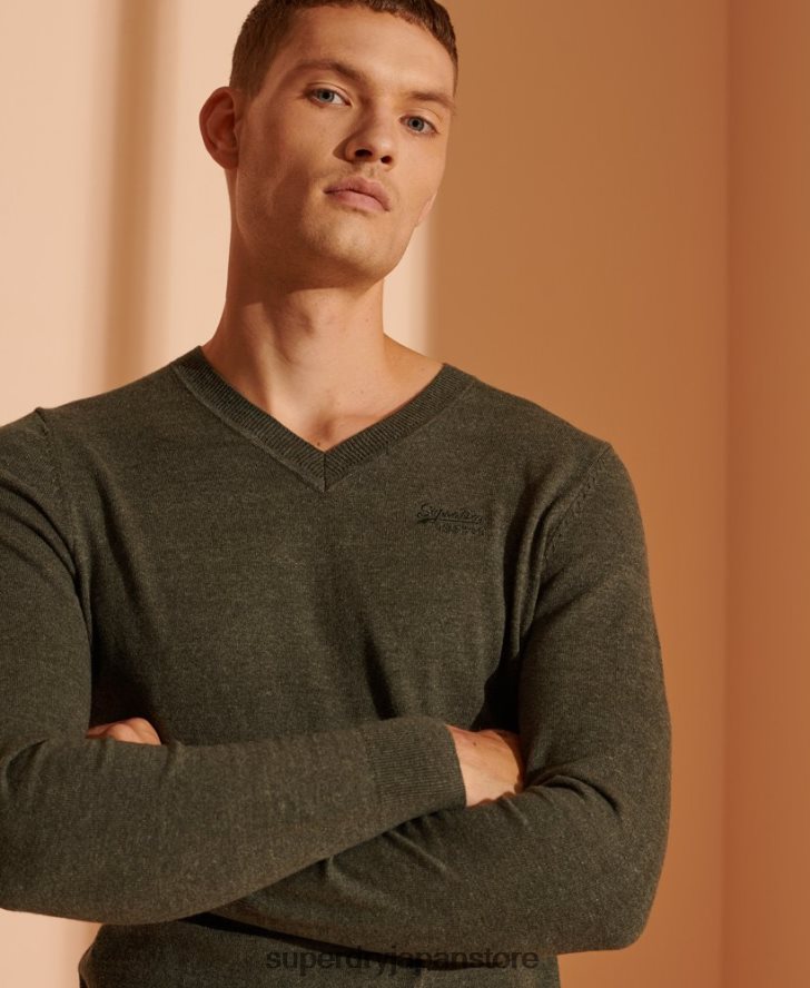 オレンジレーベル Vネックセーター 男性 Superdry 衣類 緑 2J62PZ1352