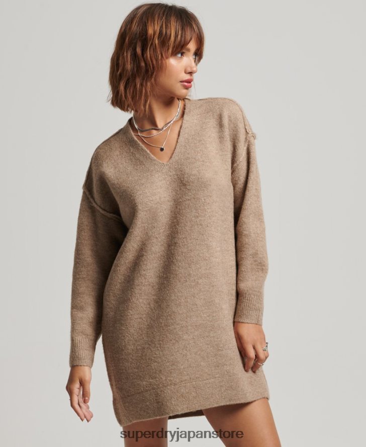 ニットVネックジャンパードレス 女性 Superdry 衣類 ベージュ 2J62PZ2421