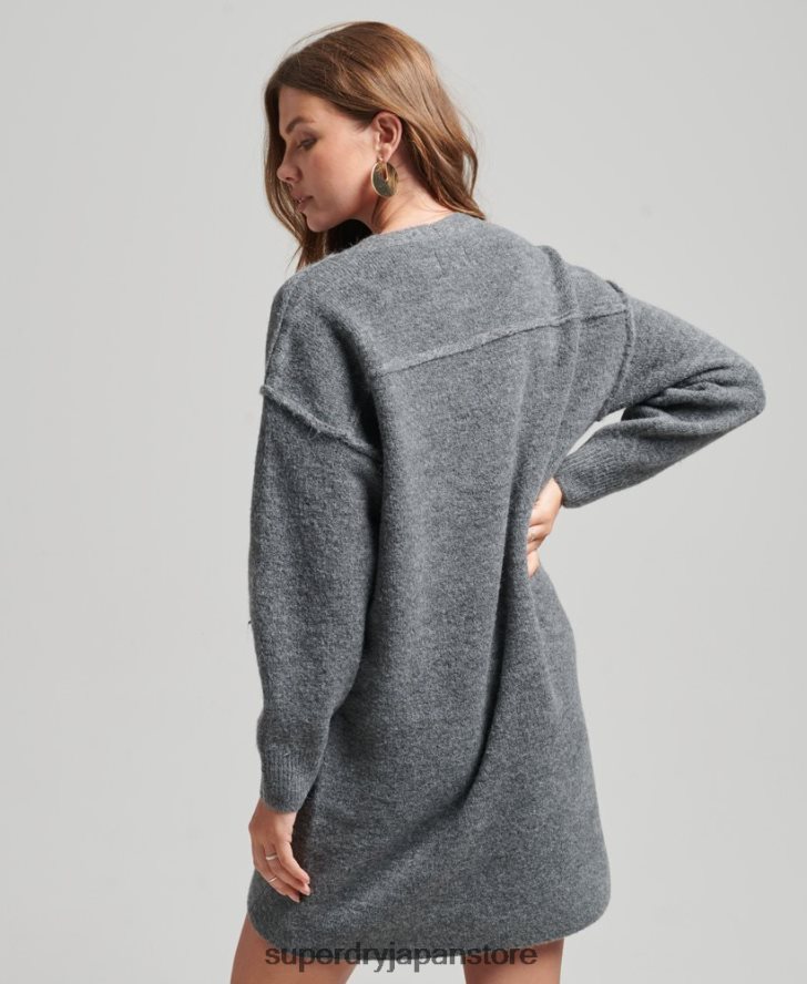 ニットVネックジャンパードレス 女性 Superdry 衣類 濃い灰色 2J62PZ2442