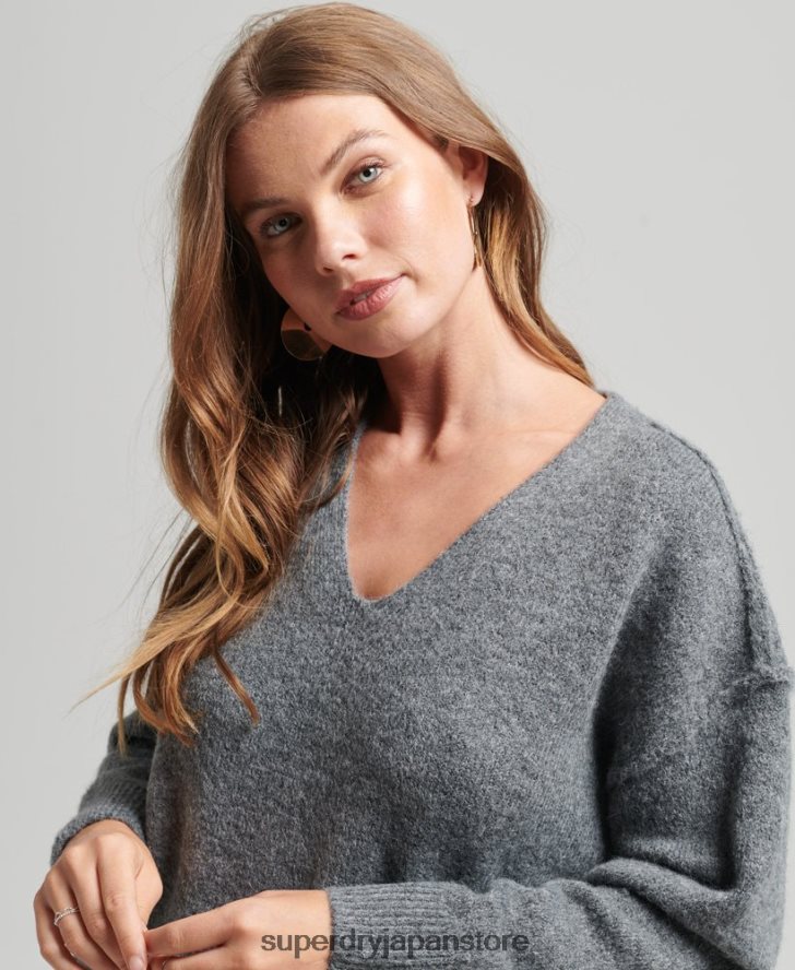 ニットVネックジャンパードレス 女性 Superdry 衣類 濃い灰色 2J62PZ2442