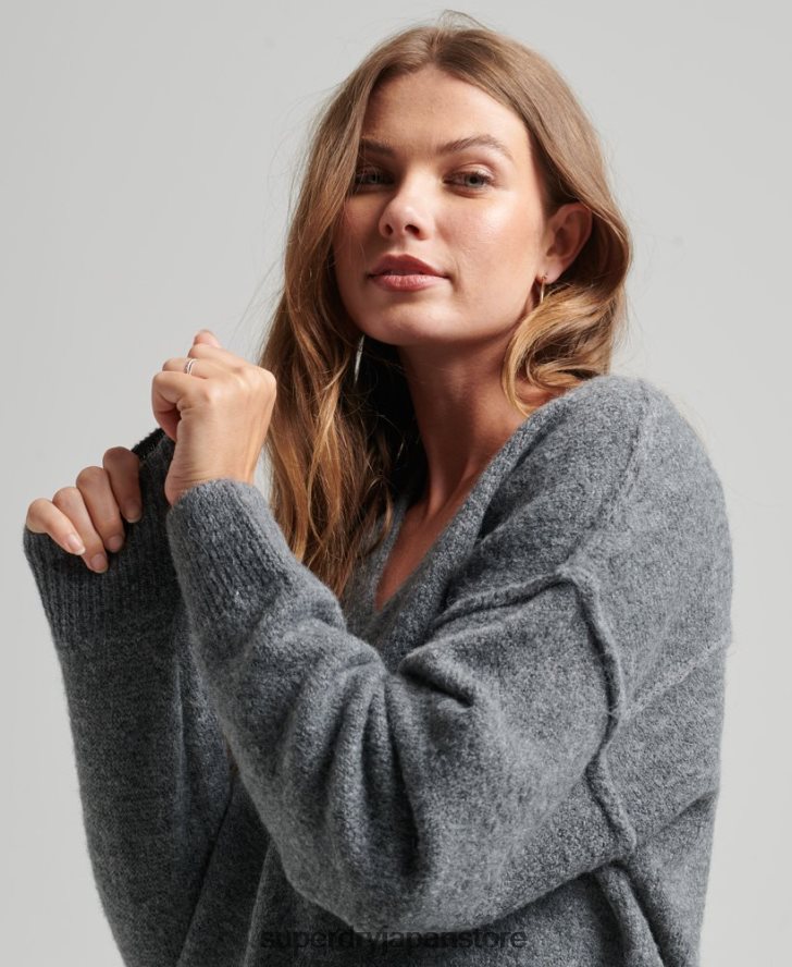 ニットVネックジャンパードレス 女性 Superdry 衣類 濃い灰色 2J62PZ2442