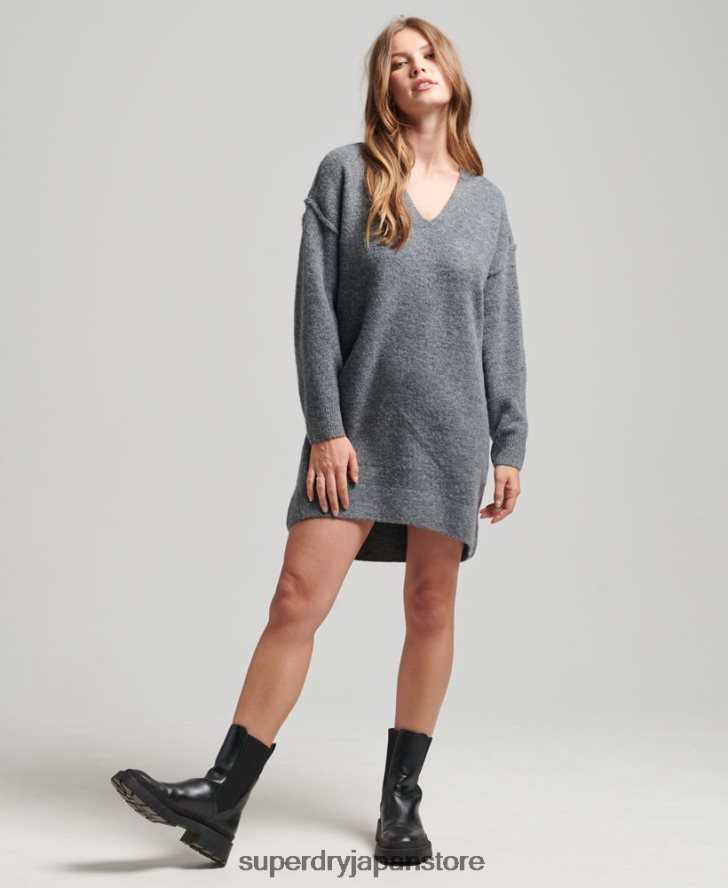ニットVネックジャンパードレス 女性 Superdry 衣類 濃い灰色 2J62PZ2442