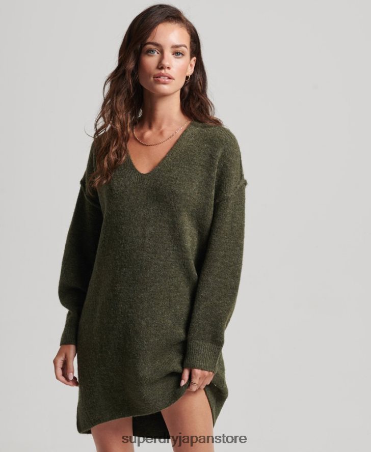 ニットVネックジャンパードレス 女性 Superdry 衣類 カーキ 2J62PZ2443