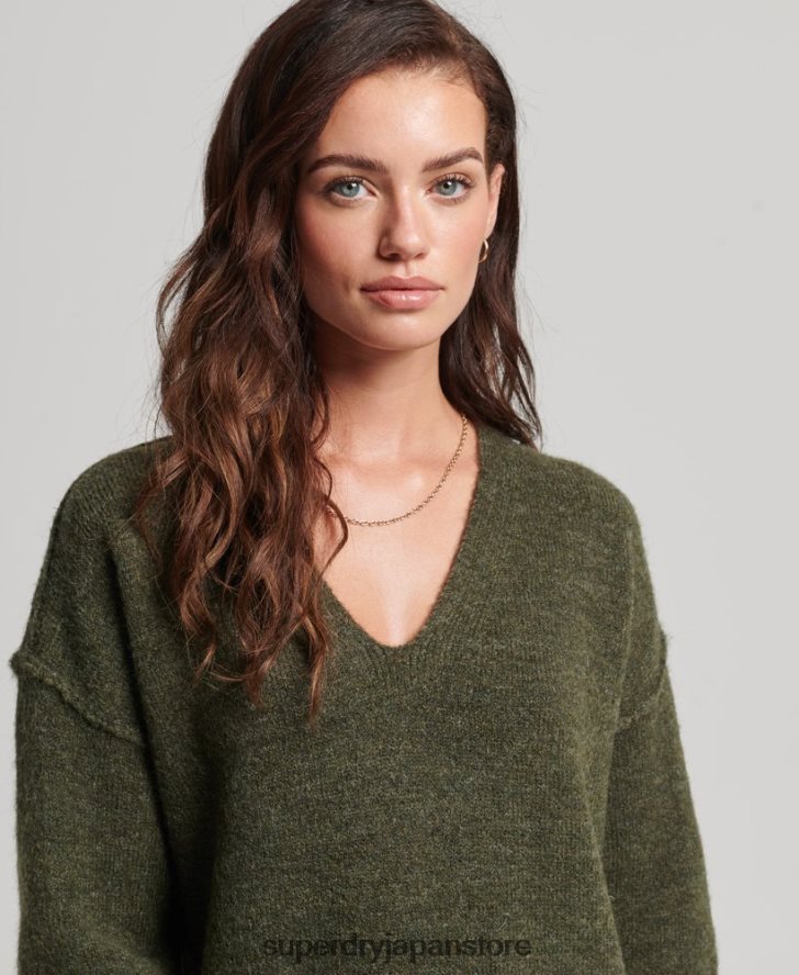 ニットVネックジャンパードレス 女性 Superdry 衣類 カーキ 2J62PZ2443