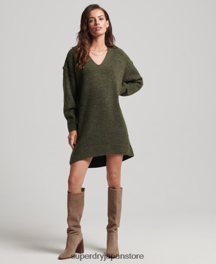 ニットVネックジャンパードレス 女性 Superdry 衣類 カーキ 2J62PZ2443