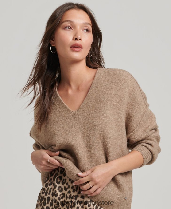 オーバーサイズ V ネック セーター 女性 Superdry 衣類 ベージュ 2J62PZ3958