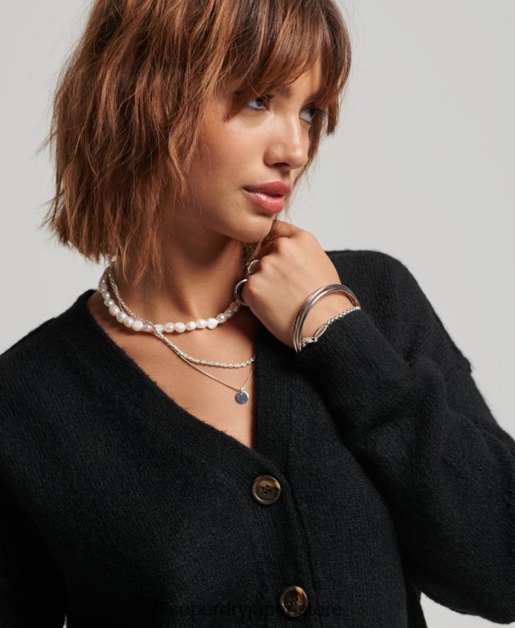 オーバーサイズVネックカーディガン 女性 Superdry 衣類 黒 2J62PZ3965