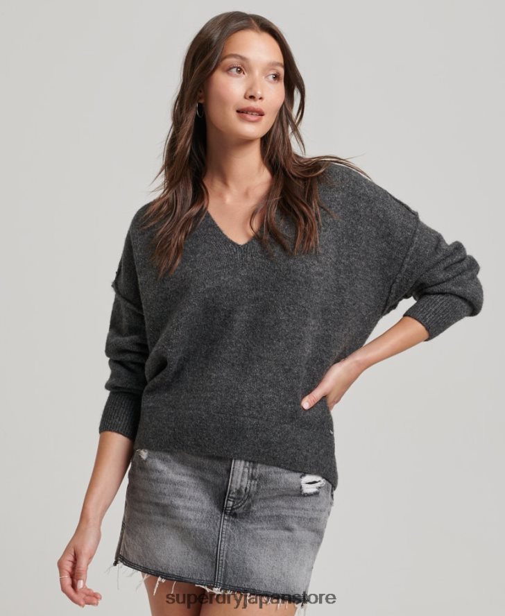オーバーサイズ V ネック セーター 女性 Superdry 衣類 濃い灰色 2J62PZ3982