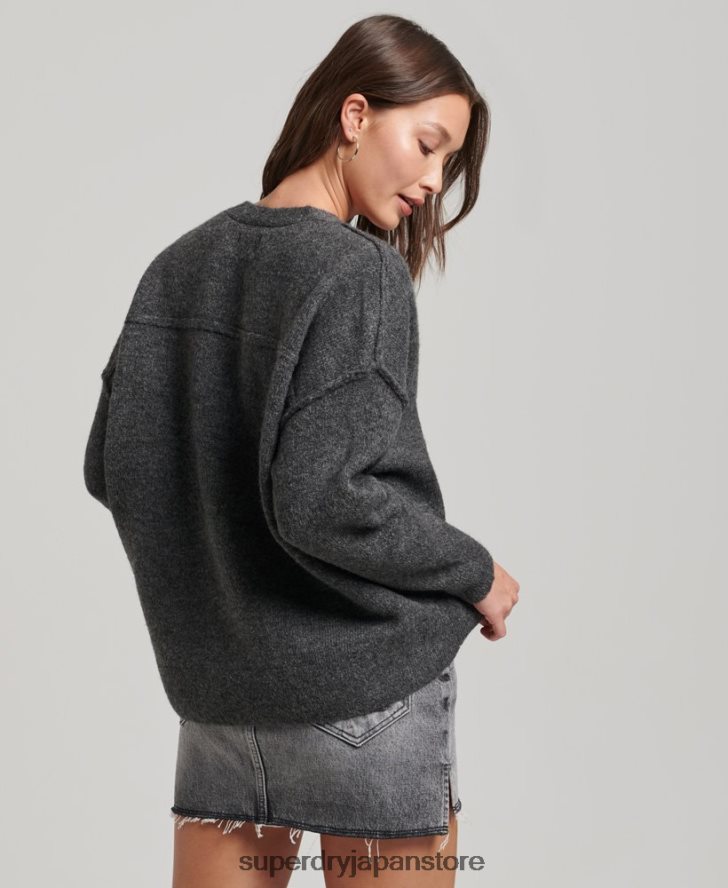 オーバーサイズ V ネック セーター 女性 Superdry 衣類 濃い灰色 2J62PZ3982