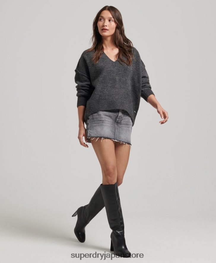 オーバーサイズ V ネック セーター 女性 Superdry 衣類 濃い灰色 2J62PZ3982