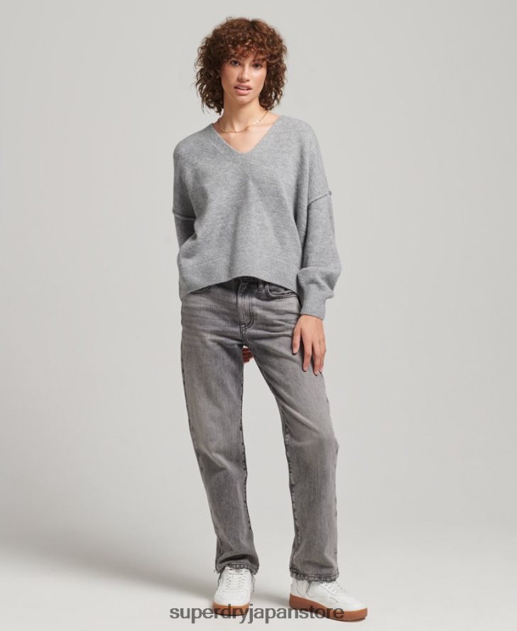 オーバーサイズ V ネック セーター 女性 Superdry 衣類 ライトグレー 2J62PZ3990