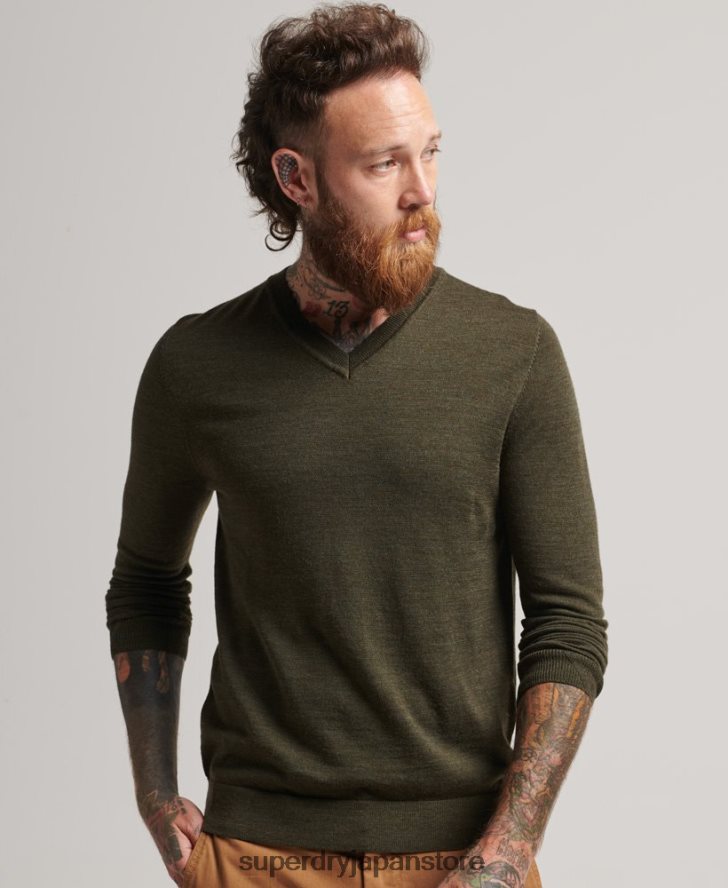メリノ Vネックセーター 男性 Superdry 衣類 カーキ 2J62PZ5285