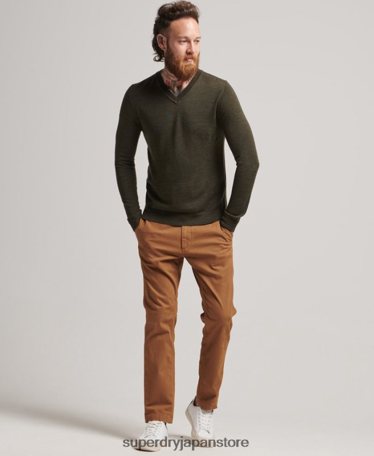 メリノ Vネックセーター 男性 Superdry 衣類 カーキ 2J62PZ5285
