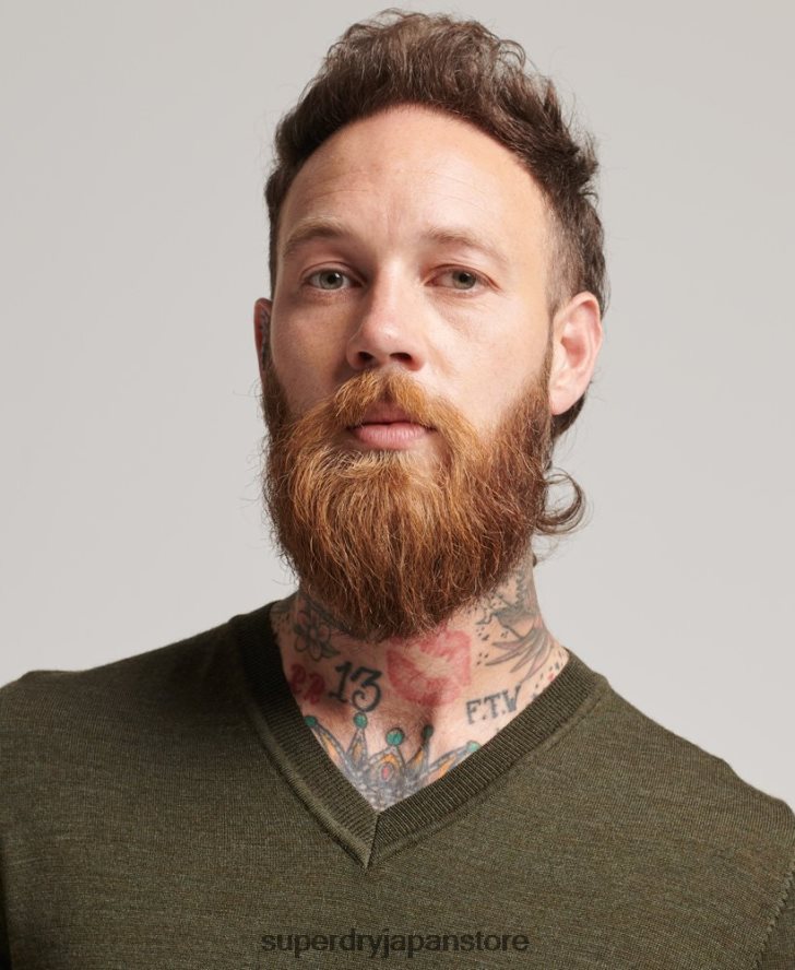 メリノ Vネックセーター 男性 Superdry 衣類 カーキ 2J62PZ5285