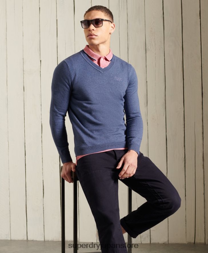 オレンジレーベル Vネックセーター 男性 Superdry 衣類 青 2J62PZ5328