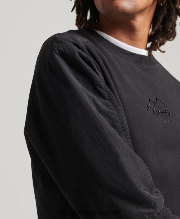 XP-D ハイブリッドファブリックミックスクルースウェットシャツ 男性 Superdry 衣類 黒 2J62PZ794