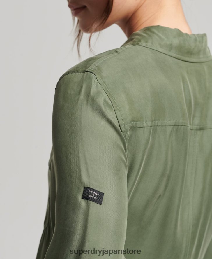 キュプラ長袖シャツジャンプスーツ 女性 Superdry 衣類 緑 2J62PZ4104