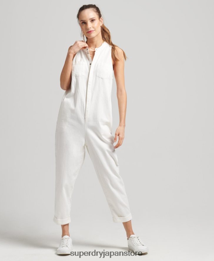 テンセルノースリーブジャンプスーツ 女性 Superdry 衣類 白 2J62PZ4105