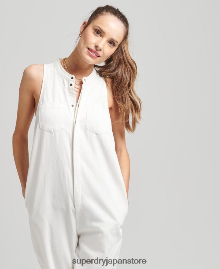 テンセルノースリーブジャンプスーツ 女性 Superdry 衣類 白 2J62PZ4105