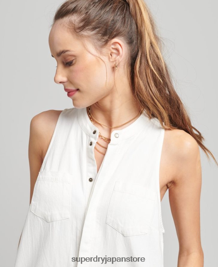 テンセルノースリーブジャンプスーツ 女性 Superdry 衣類 白 2J62PZ4105