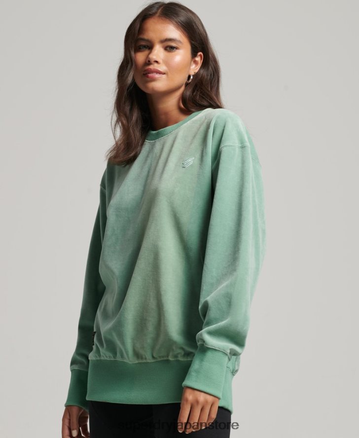 code s ロゴ ベロア オーバーサイズ クルー 女性 Superdry 衣類 緑 2J62PZ5776