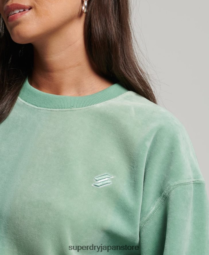 code s ロゴ ベロア オーバーサイズ クルー 女性 Superdry 衣類 緑 2J62PZ5776