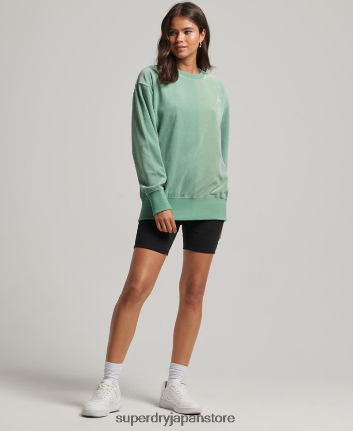 code s ロゴ ベロア オーバーサイズ クルー 女性 Superdry 衣類 緑 2J62PZ5776