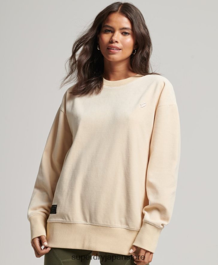 code s ロゴ ベロア オーバーサイズ クルー 女性 Superdry 衣類 クリーム 2J62PZ5805