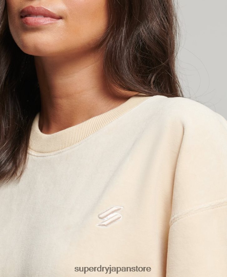 code s ロゴ ベロア オーバーサイズ クルー 女性 Superdry 衣類 クリーム 2J62PZ5805