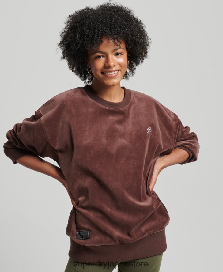 code s ロゴ ベロア オーバーサイズ クルー 女性 Superdry 衣類 茶色 2J62PZ5856