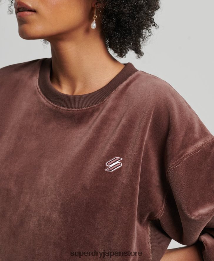 code s ロゴ ベロア オーバーサイズ クルー 女性 Superdry 衣類 茶色 2J62PZ5856