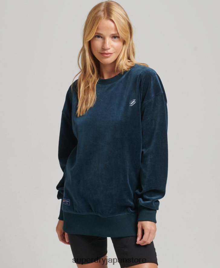 code s ロゴ ベロア オーバーサイズ クルー 女性 Superdry 衣類 濃紺 2J62PZ5925
