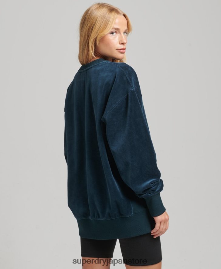 code s ロゴ ベロア オーバーサイズ クルー 女性 Superdry 衣類 濃紺 2J62PZ5925