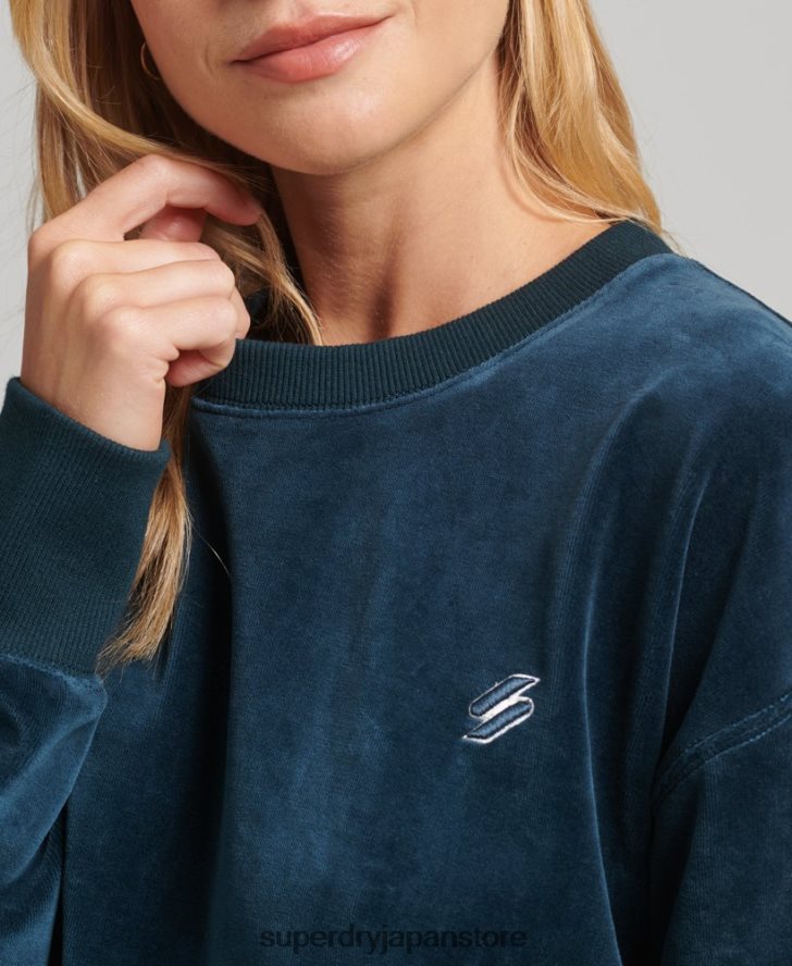 code s ロゴ ベロア オーバーサイズ クルー 女性 Superdry 衣類 濃紺 2J62PZ5925