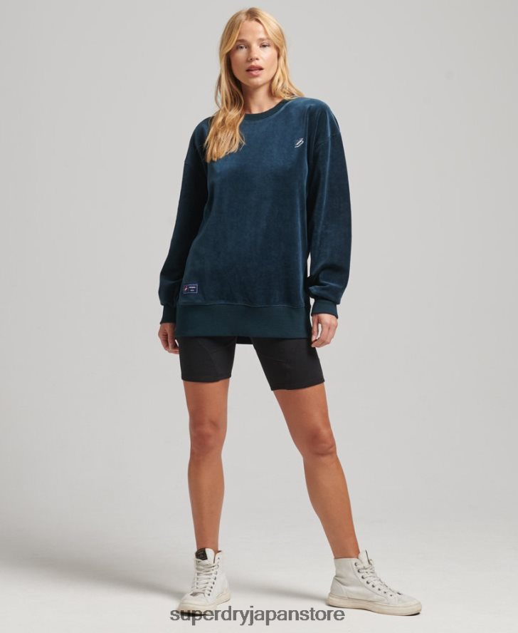 code s ロゴ ベロア オーバーサイズ クルー 女性 Superdry 衣類 濃紺 2J62PZ5925