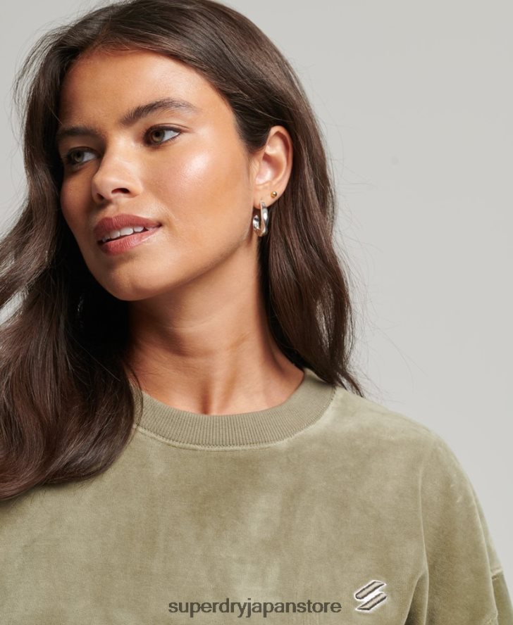 code s ロゴ ベロア オーバーサイズ クルー 女性 Superdry 衣類 カーキ 2J62PZ6013