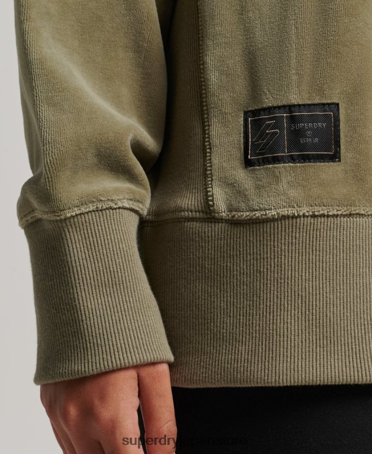code s ロゴ ベロア オーバーサイズ クルー 女性 Superdry 衣類 カーキ 2J62PZ6013
