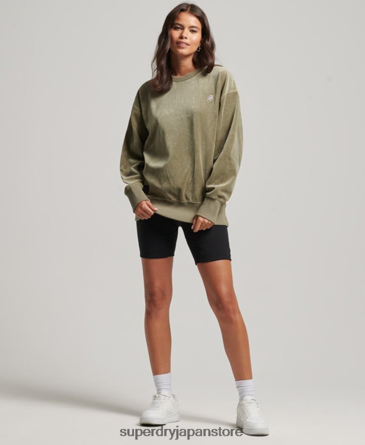 code s ロゴ ベロア オーバーサイズ クルー 女性 Superdry 衣類 カーキ 2J62PZ6013