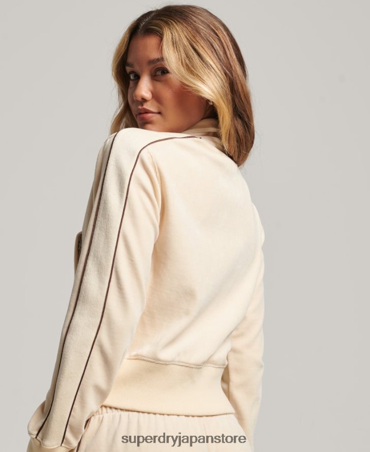 code s ロゴ ベロア トラックトップ 女性 Superdry 衣類 クリーム 2J62PZ6068