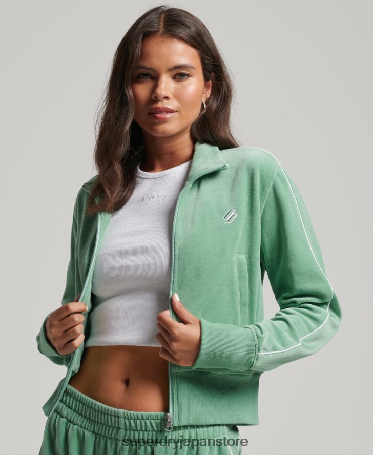 code s ロゴ ベロア トラックトップ 女性 Superdry 衣類 緑 2J62PZ6069