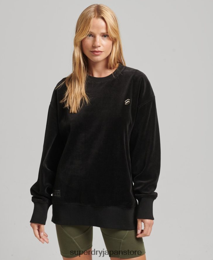 code s ロゴ ベロア オーバーサイズ クルー 女性 Superdry 衣類 黒 2J62PZ6090