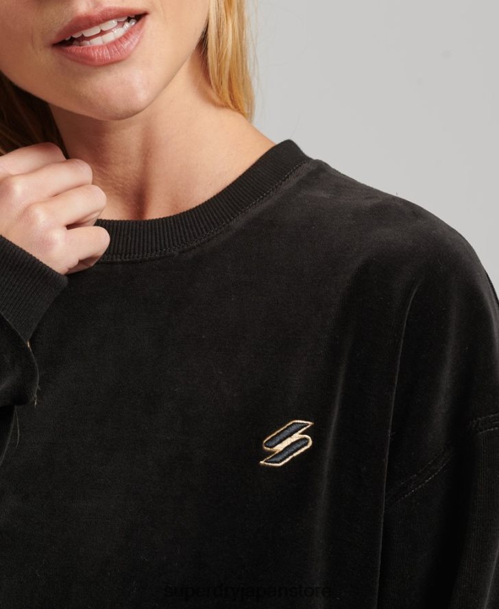 code s ロゴ ベロア オーバーサイズ クルー 女性 Superdry 衣類 黒 2J62PZ6090