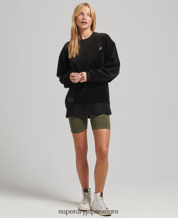 code s ロゴ ベロア オーバーサイズ クルー 女性 Superdry 衣類 黒 2J62PZ6090