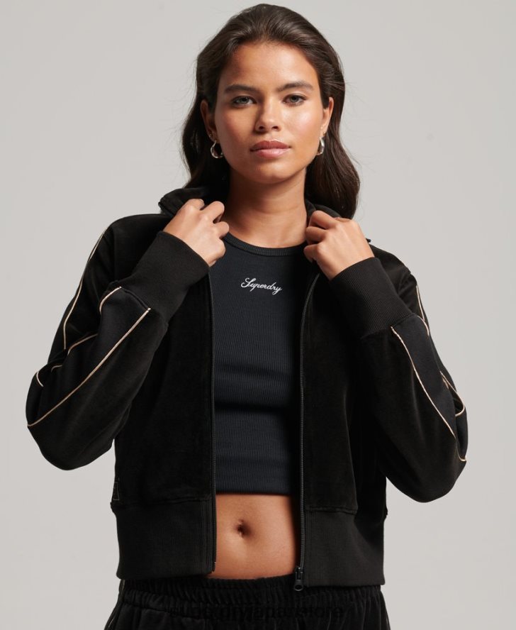 code s ロゴ ベロア トラックトップ 女性 Superdry 衣類 黒 2J62PZ6091