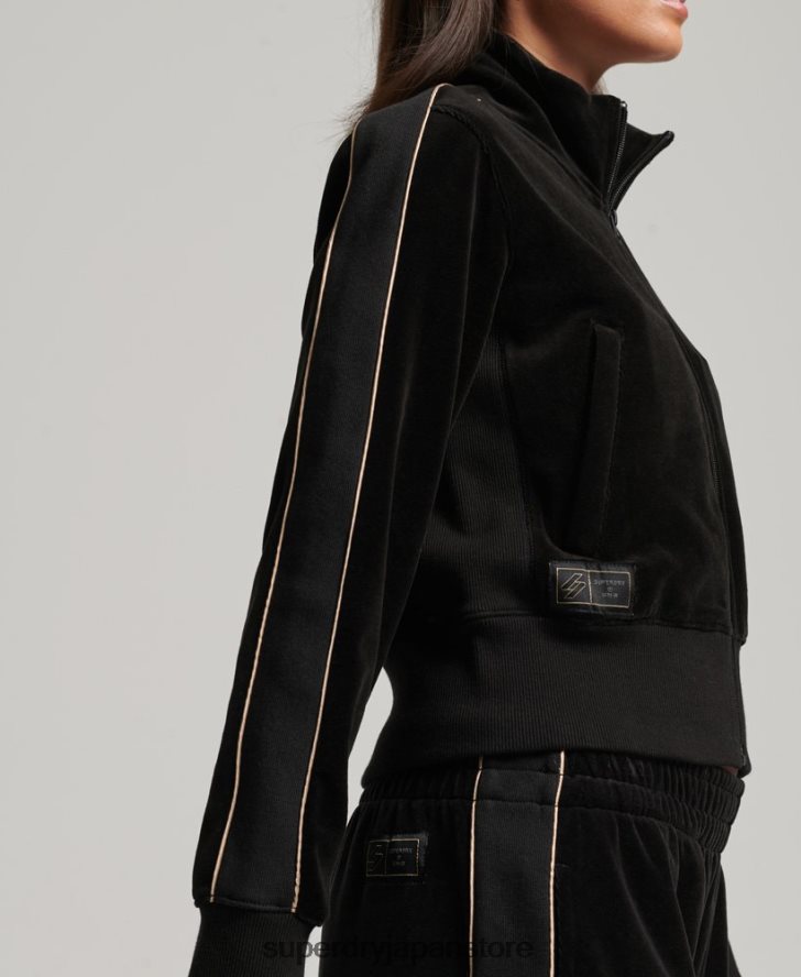 code s ロゴ ベロア トラックトップ 女性 Superdry 衣類 黒 2J62PZ6091
