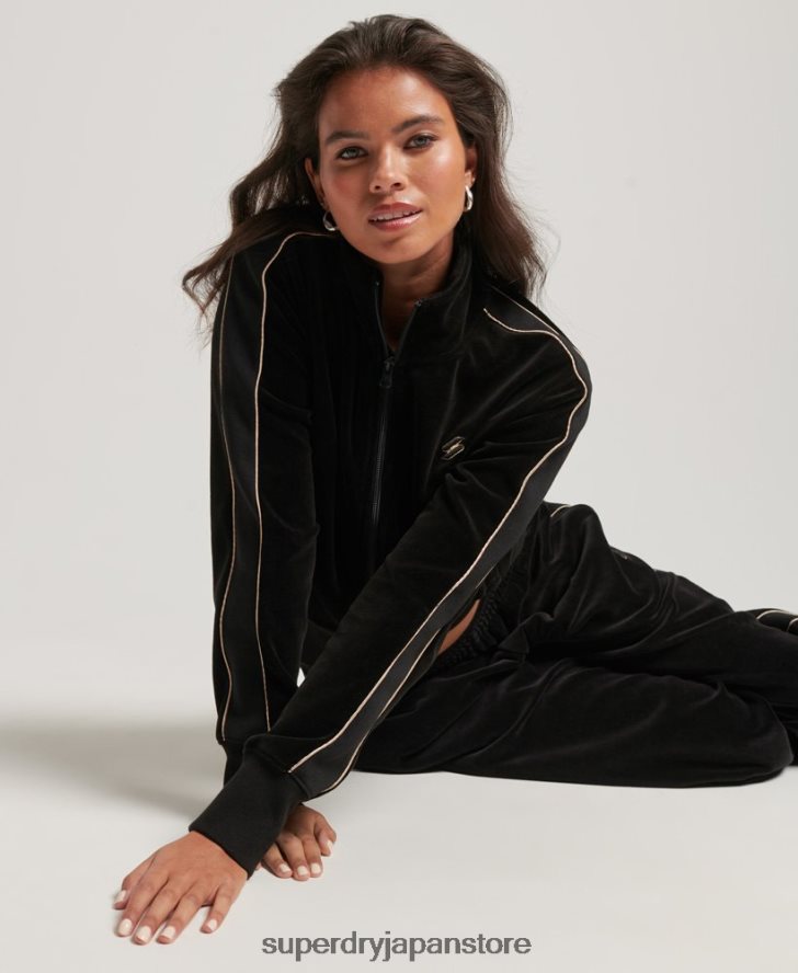 code s ロゴ ベロア トラックトップ 女性 Superdry 衣類 黒 2J62PZ6091