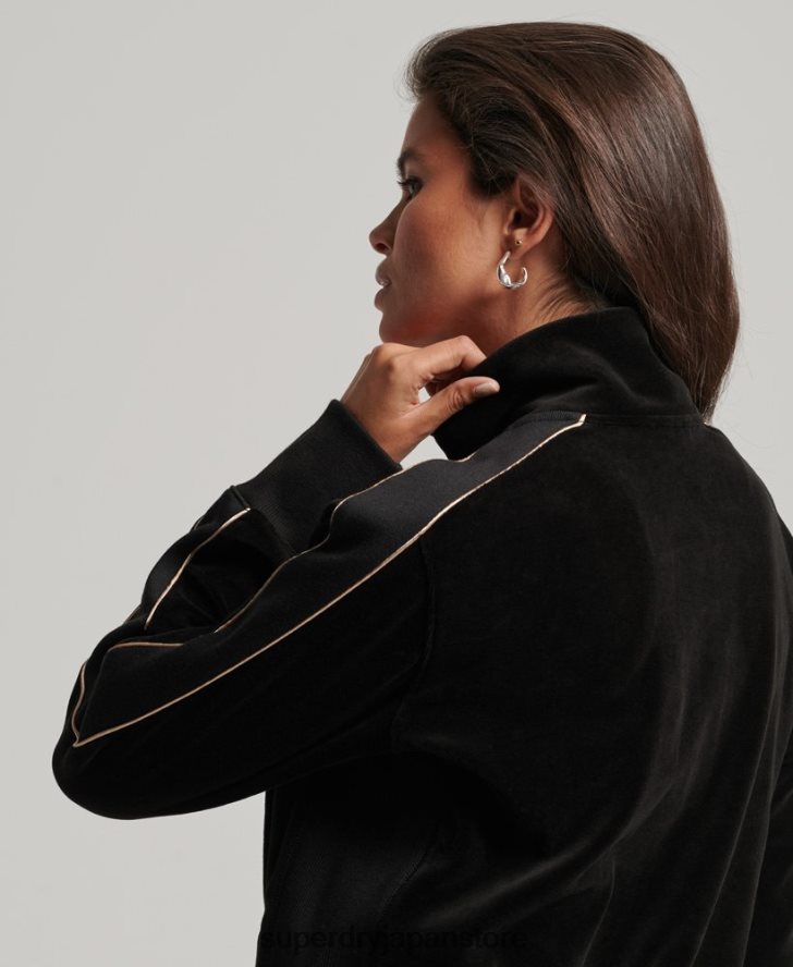 code s ロゴ ベロア トラックトップ 女性 Superdry 衣類 黒 2J62PZ6091