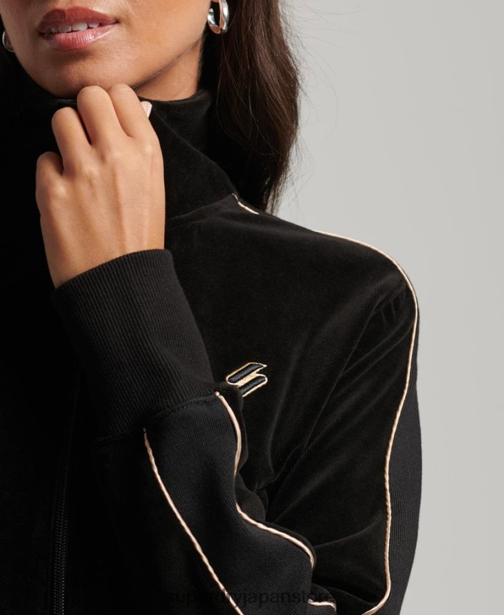 code s ロゴ ベロア トラックトップ 女性 Superdry 衣類 黒 2J62PZ6091