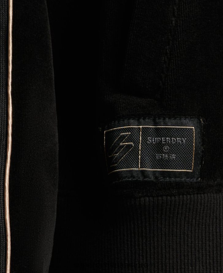 code s ロゴ ベロア トラックトップ 女性 Superdry 衣類 黒 2J62PZ6091